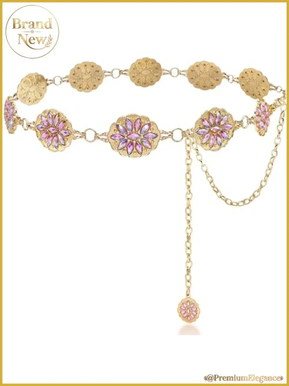 Rhinestone Concho Chain Belt Alloy Western Waist Chain for Dresses Party